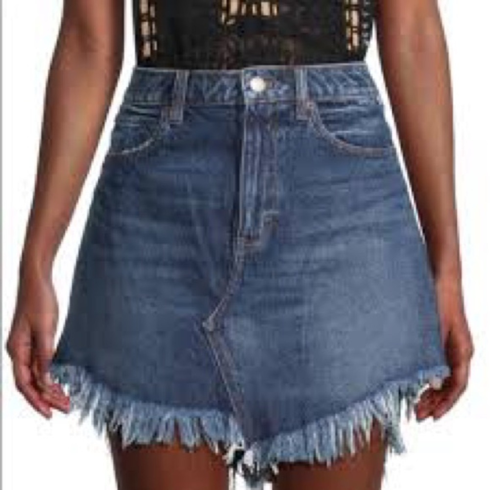 NWT We The Free Bailey Fringe Denim Mini Skirt